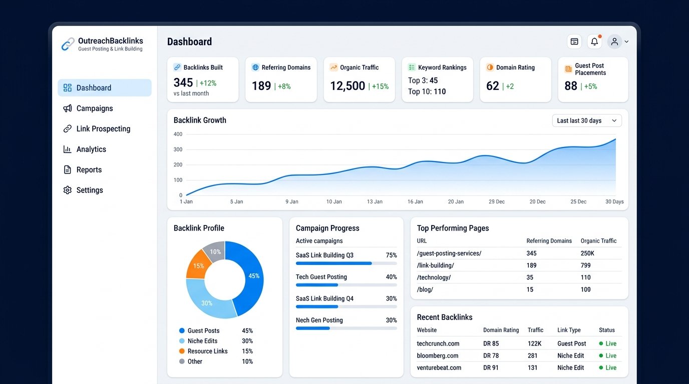 outreachbacklinks seo backlink analytics dashboard