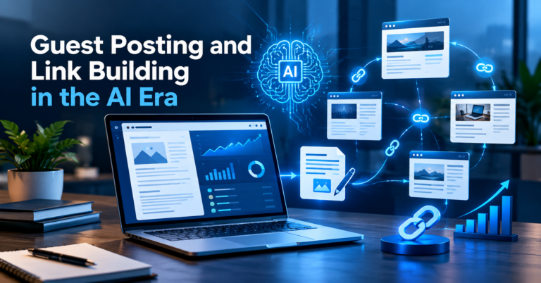 Guest Posting and Link Building in the AI Era: What Businesses Should Expect Guest posting and link building in the AI era with SEO analytics and backlink connection